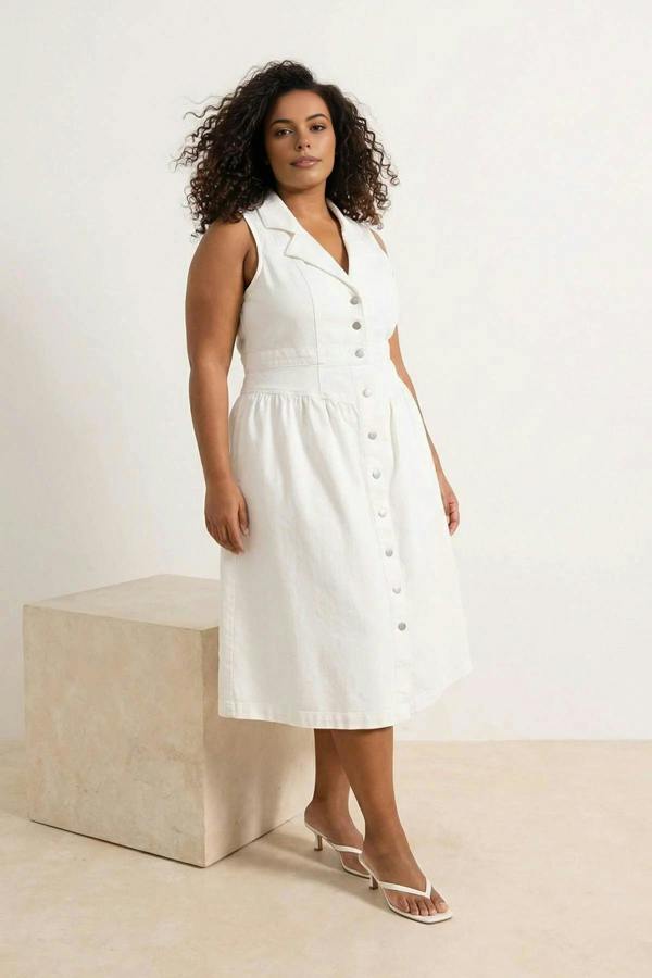 WOVCOR Jacket Collar A-line Comfort Denim Plus Size Dress