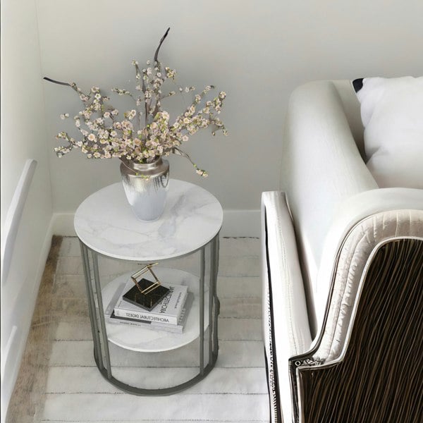 Rafaelo Mobilia 2 Tier Round Faux Marble Heavy Duty Side Table Black