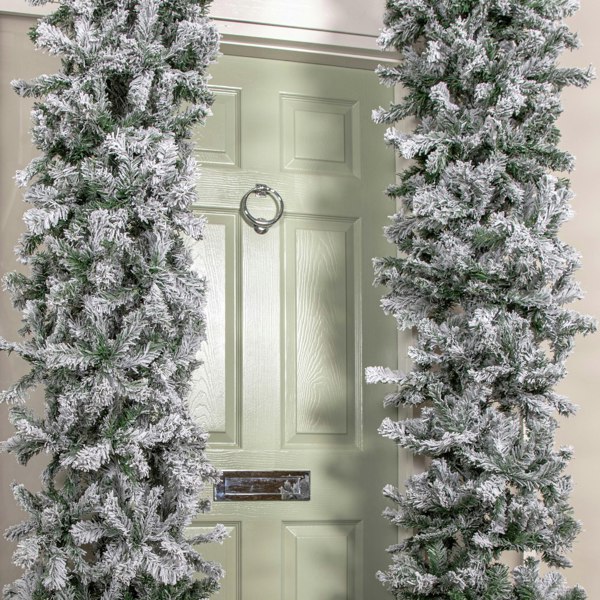 Samuel Alexander 8ft (2.52m) Slimline Single Door Artificial Snow Flocked Christmas Tree Arch in Green with 2000 Tips