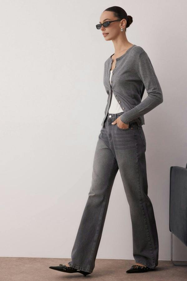 WOVCOR Faded Effect Vintage High-Waisted Wide Leg Jeans