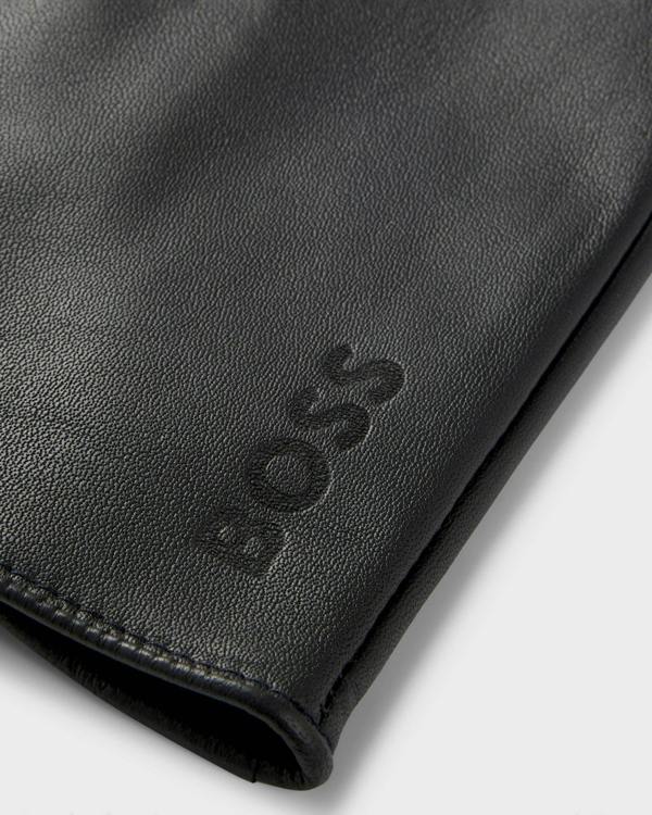 BOSS Orange Mens Grained-leather gloves with full lining and lasered logo - Black 001