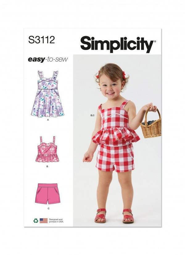 Simplicity Sewing Pattern 3112, Dresses, Tops, Shorts for Baby, Kids, A (1/2-1-2-3-4) - Easy