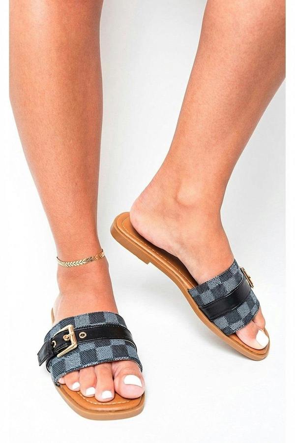Ariah Open Toe Flat Sandals - Black_wb