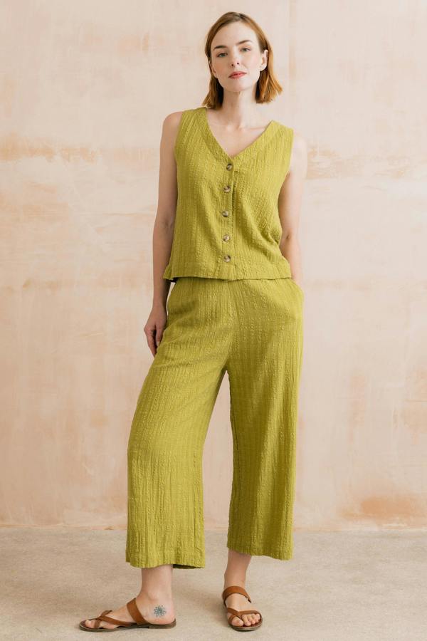 Lily & Me Drift Textured Seersucker Culottes Lime