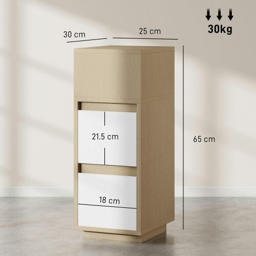 Wyld Haus Noyo Natural Wood Finish Slim Bedside Table With 2 Drawers And Open Shelf