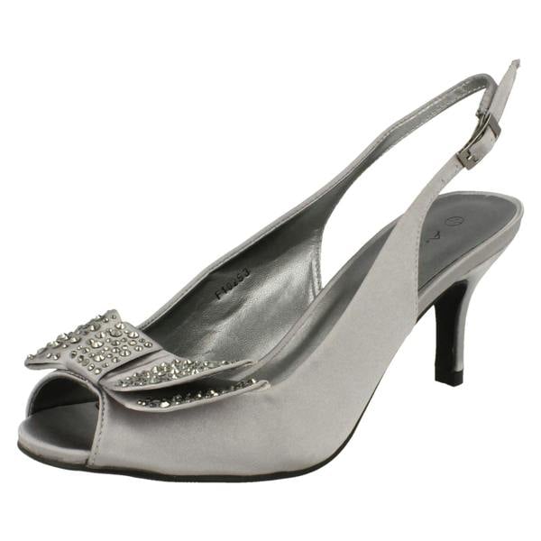 Anne Michelle Ladies Anne Michelle Mid Heel Peep Toe Diamante Bow Vamp Court Shoes
