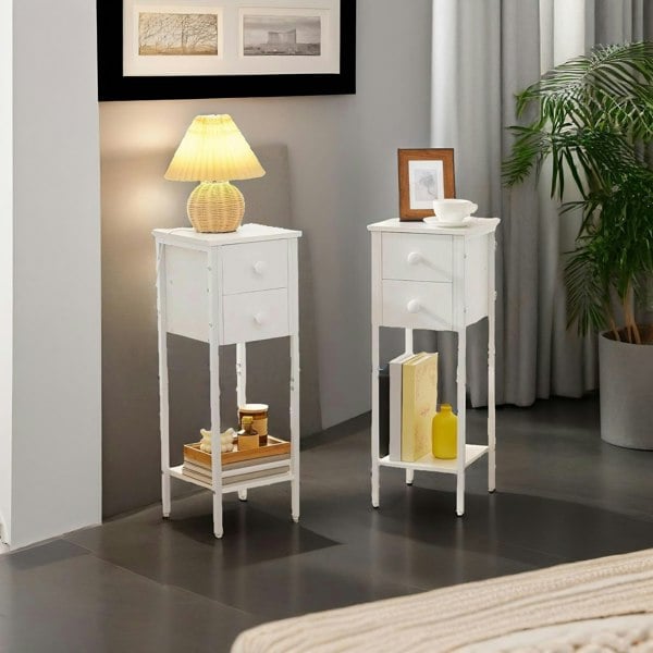 Rafaelo Mobilia Set of 2 Double Drawer Bedside Tables White