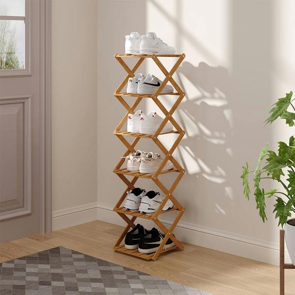 Living and Home 9/8/7/6 Tier Bamboo Folding Shoe Rack Shoe Storage Organiser