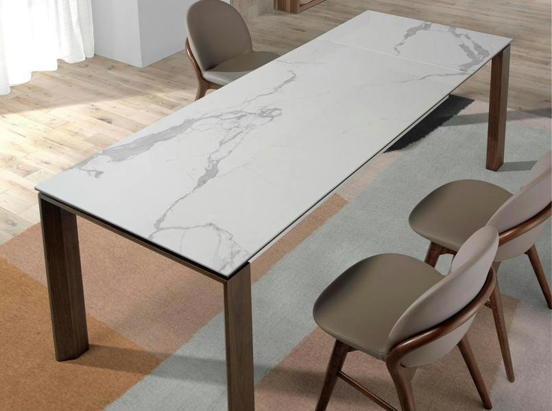 Angel Cerdá Rectangular porcelain marble and walnut extending dining table 1095
