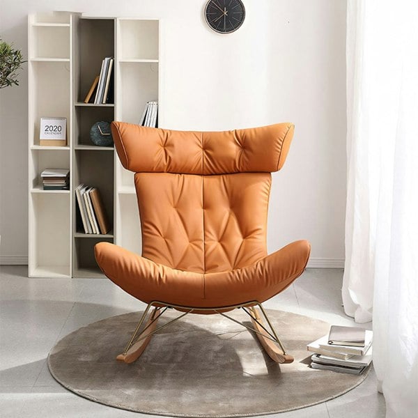 Rit Concept Anwar Rocking Chair With Footstool, Orange Leather