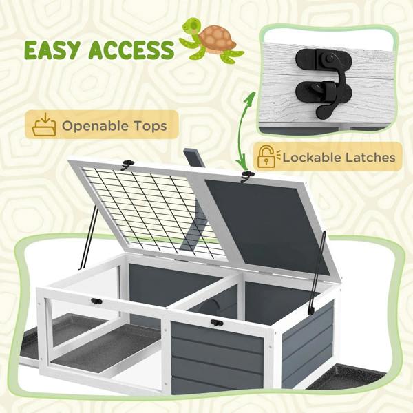 Grey and white wooden tortoise table with openable tops and lockable latches