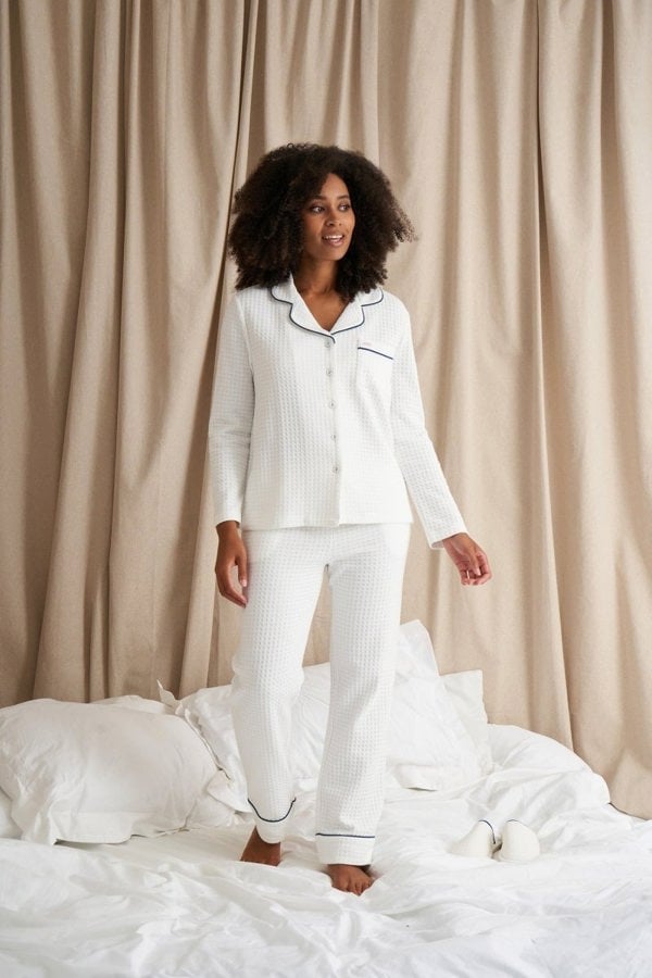 Luxury Suite Waffle PJ Set in WhiteNightwear