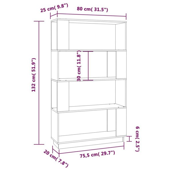Berkfield Book Cabinet/Room Divider Grey 80x25x132 cm Solid Wood Pine