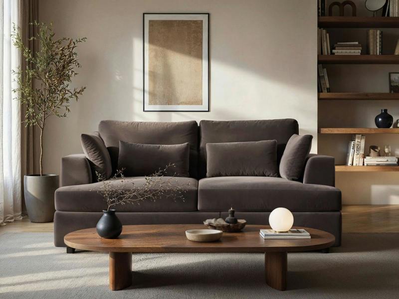 Drew 2 Seater Brown Velvet Sofa