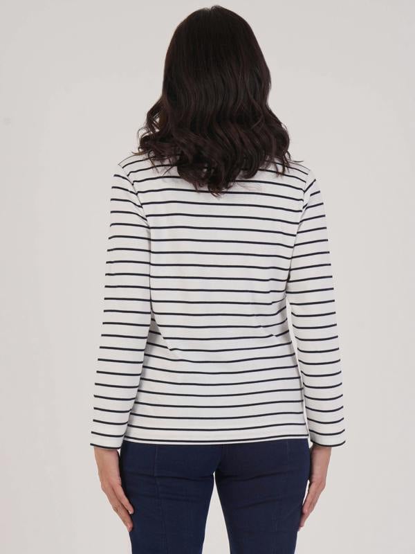 PennyPlain Notch Neck Top - Ivory/french Navy