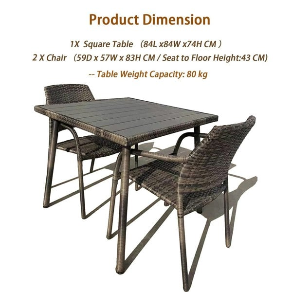 Furniture One Outdoor Rattan Wicker Garden Furniture Dining Set with Stackable Rattan Chairs, Weatherproof Wicker Rattan Furniture Set