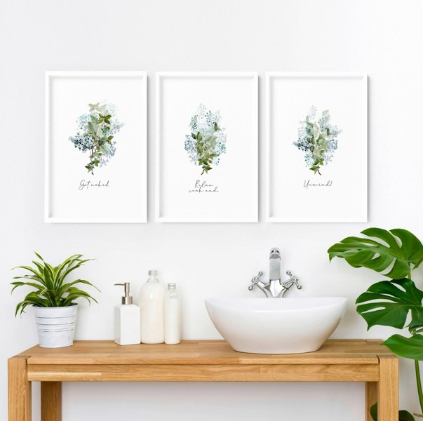 Flowers print | Set of 3 wall art for the Bathroom