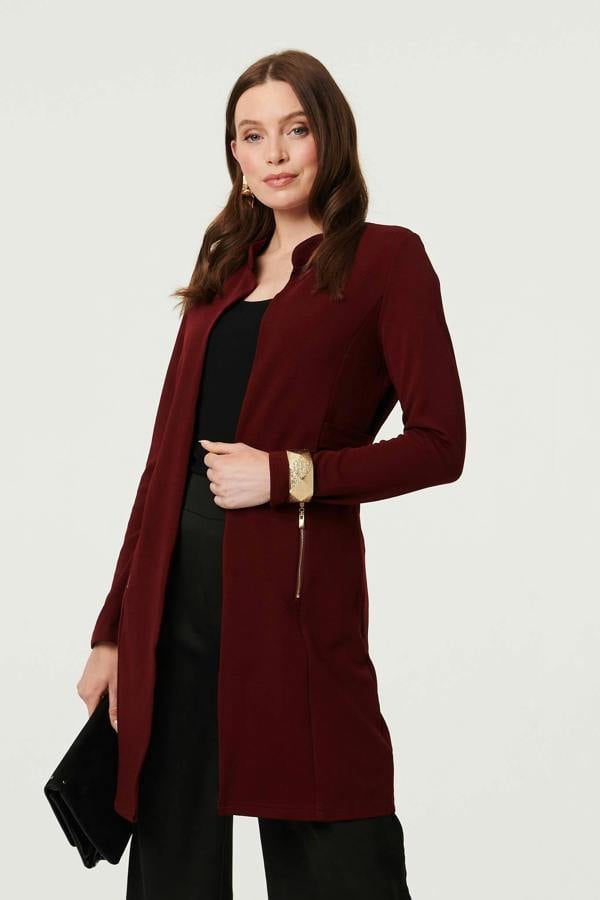 Red | Open Front Longline Coatigan : Model is 5'9"/175 cm and wears UK8/EU36/US4/AUS8