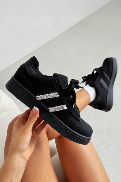 Love Lemonade Crystal Stripe Trainers Exclusive Edition All Black