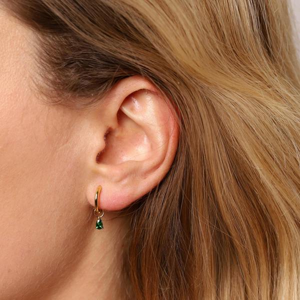 Gold Trip May Huggie Hoop Birthstone Charm Earrings