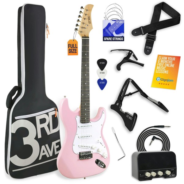 3rd Avenue Full Size Electric Guitar Pack with Amp - Pink