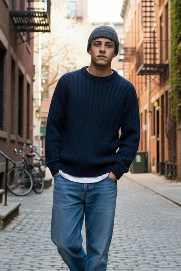 WOVCOR Crew Neck Thick Knit Men's Sweater