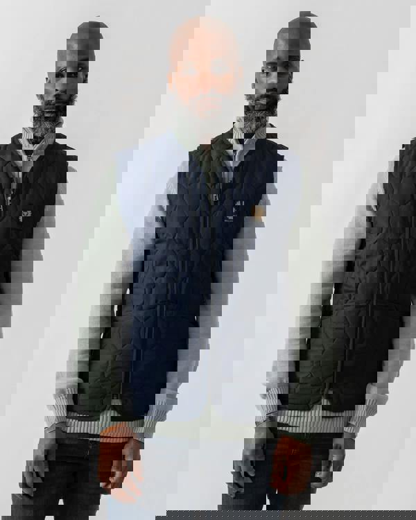 Model wearing Belstaff Base Mens Gilet in Dark Ink - Main