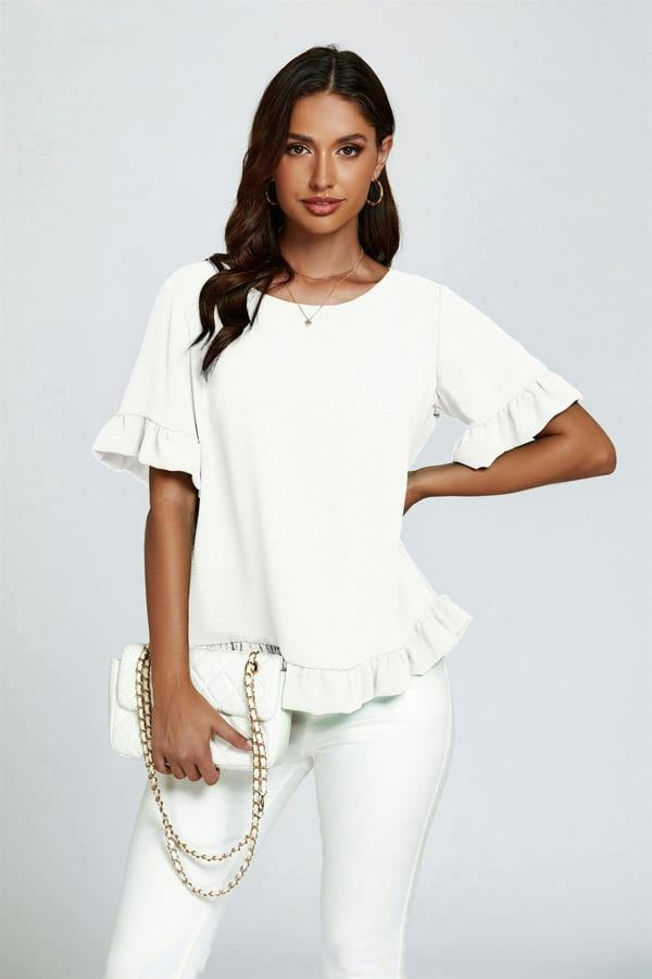 FS Collection Frill Detail Short Sleeves Top In White