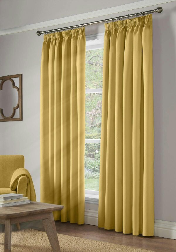 100% Blackout Pencil Pleat Curtains - Ochre
