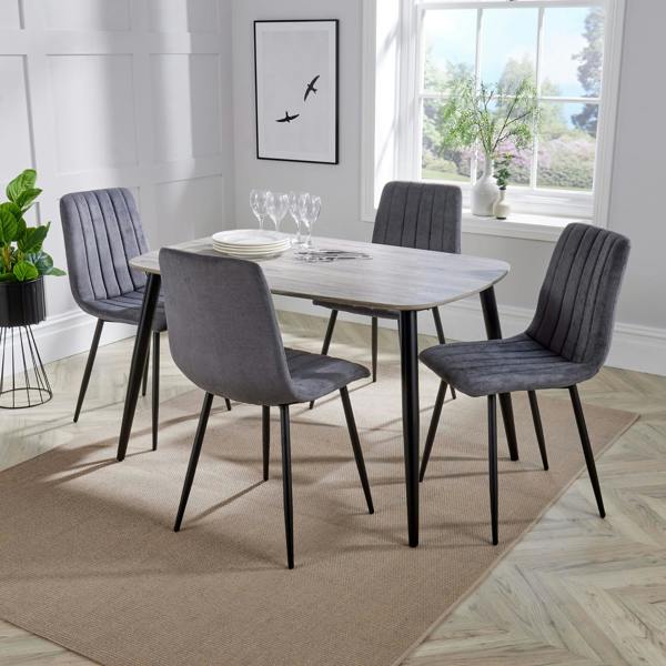 Core Products Aspen Dining Set - Grey-Oak Effect Rectangular Table & 4 Straight Stitch Fabric Chairs