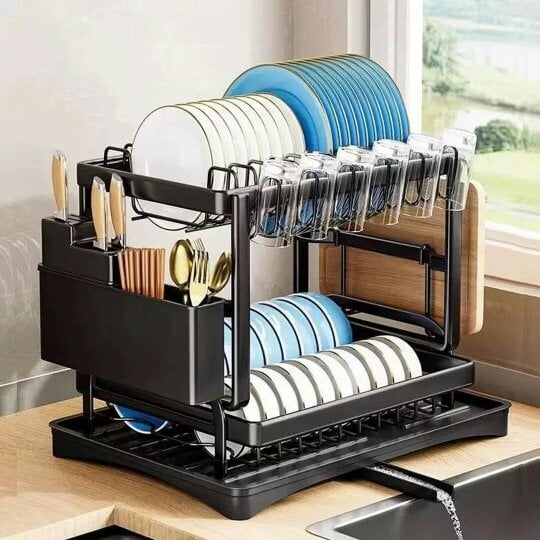 Havendro 2 TIER KITCHEN SINK DISH DRAINER RACK WITH DRIP TRAY CUTLERY HOLDER PLATE RACK