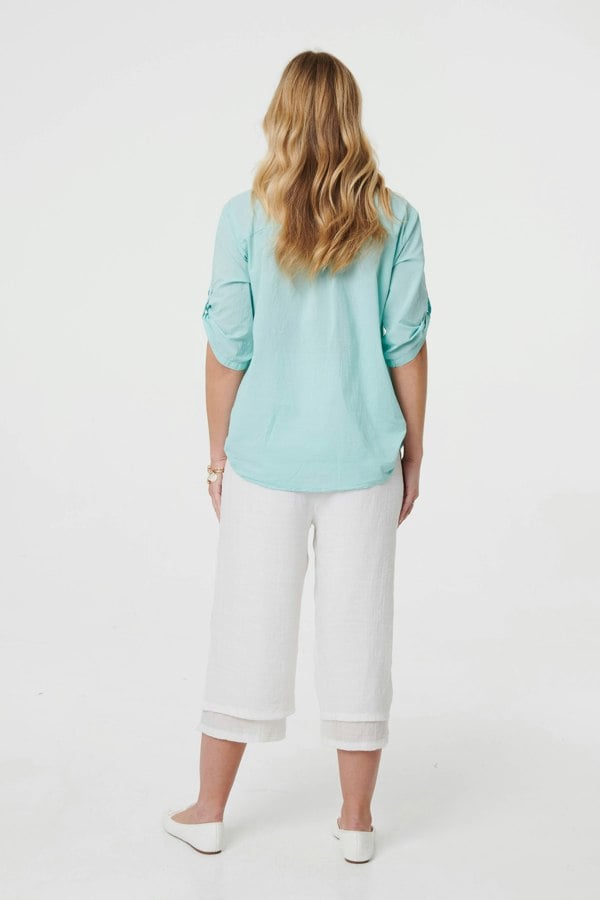 Green | Broderie Anglaise Button Front Blouse
