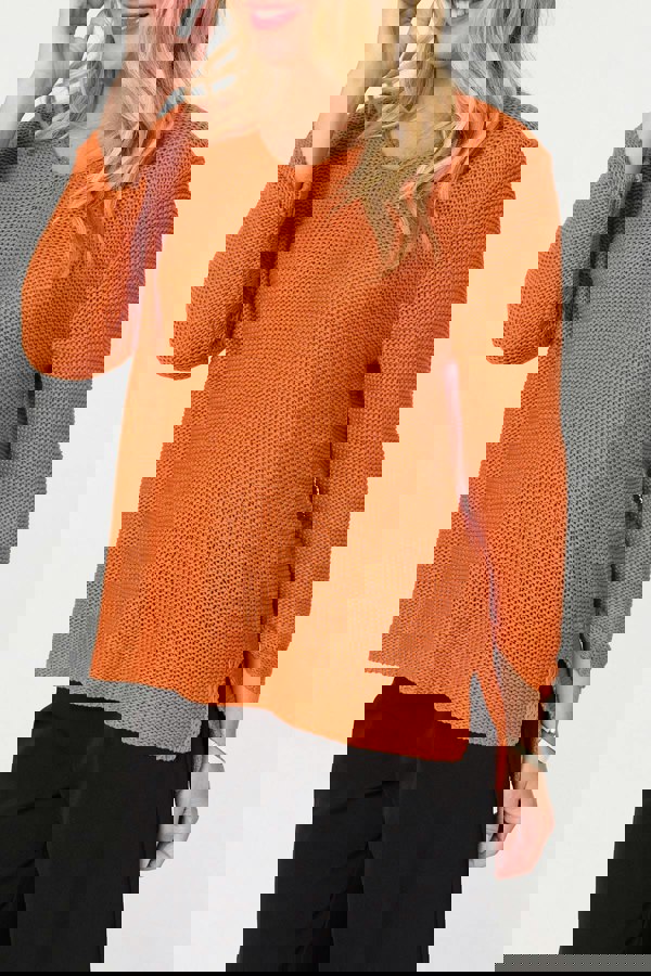 Orange | Mesh Texture 3/4 Sleeve Relaxed Top
