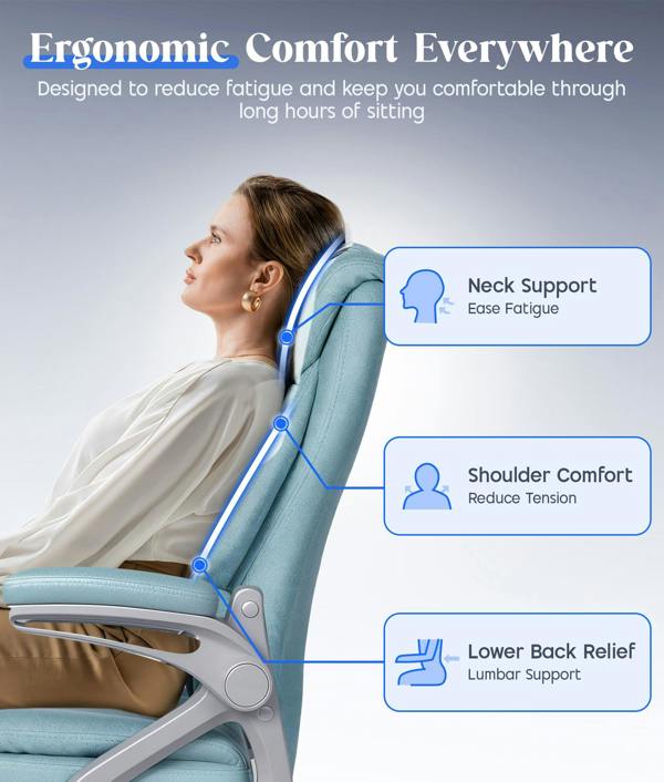 ADOV Executive Office Chair with Padded Flip-up Armrests, High Back Ergonomic Desk Chair with Lumbar Support