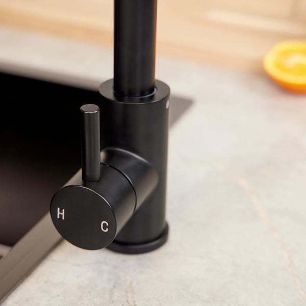 Top-Fix | Vito Swan Neck Style Kitchen Mixer Tap | Matt Black Finish