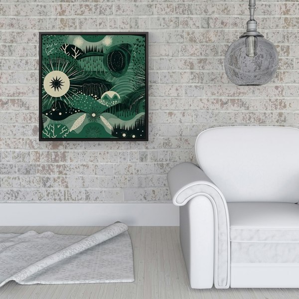 Warren Reed Abstract Green Moon Framed Canvas