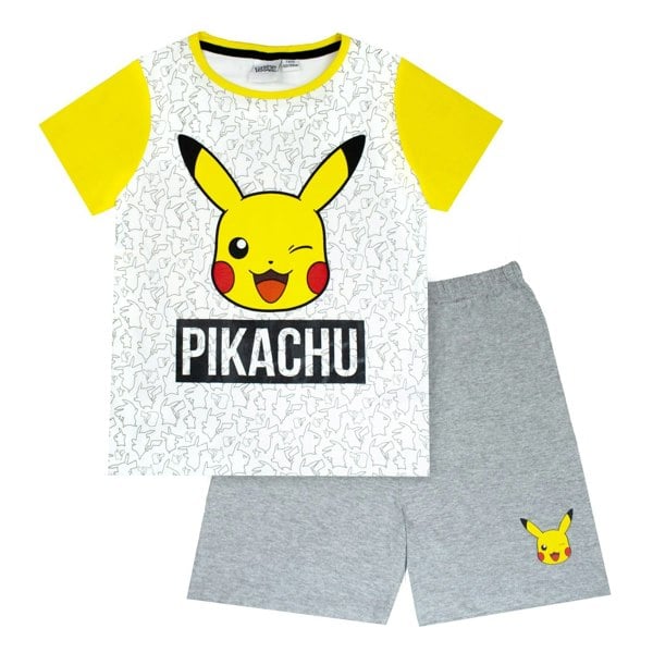 Pokemon Boys Pikachu Face Short Pyjamas Set - Marl Grey/Yellow