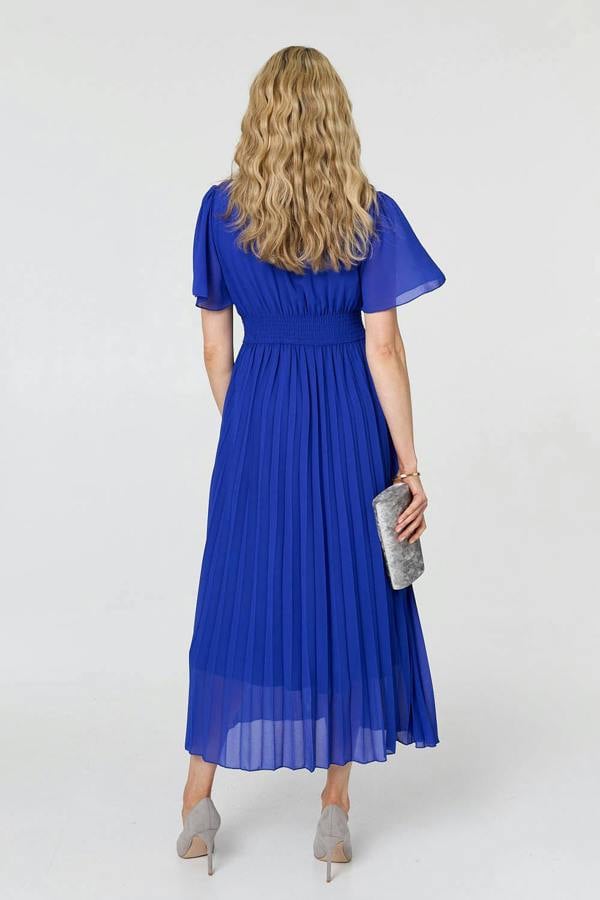 Blue | Pleated Semi Sheer Layered Maxi Dress