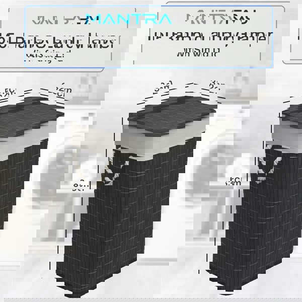 MANTRARAJ Bamboo Laundry Basket 105L Laundry Hamper with Lid Foldable Laundry Bin with 2 Compartments Black