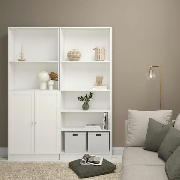 Furniture To Go Basic Tall Wide Combination Storage in White (4 Shelves) with 2 White Doors