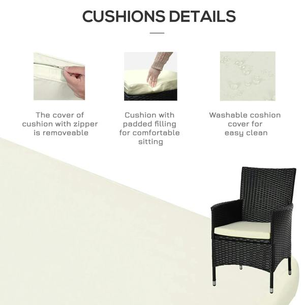 Cream seat cushions with removable cover and black rattan armchair frame