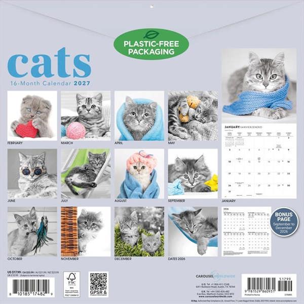 Cats Calendar 2027, Wall Calendars, Month To View, Cats, Gift