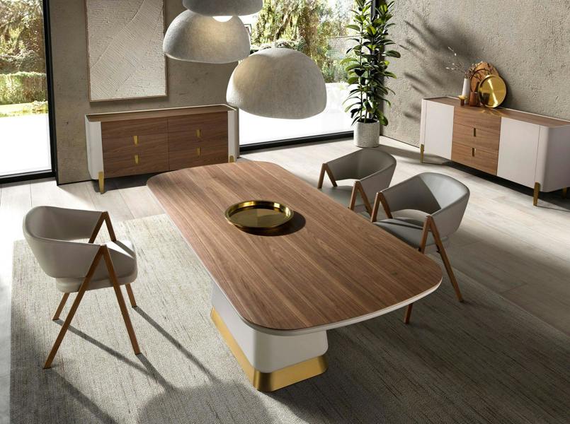Angel Cerdá Rectangular dining table in walnut and beige wood 1166