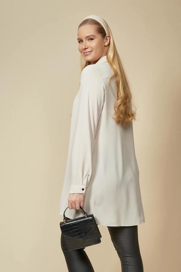 Hoxton Gal Tunic Shirt with Button Details in Beige