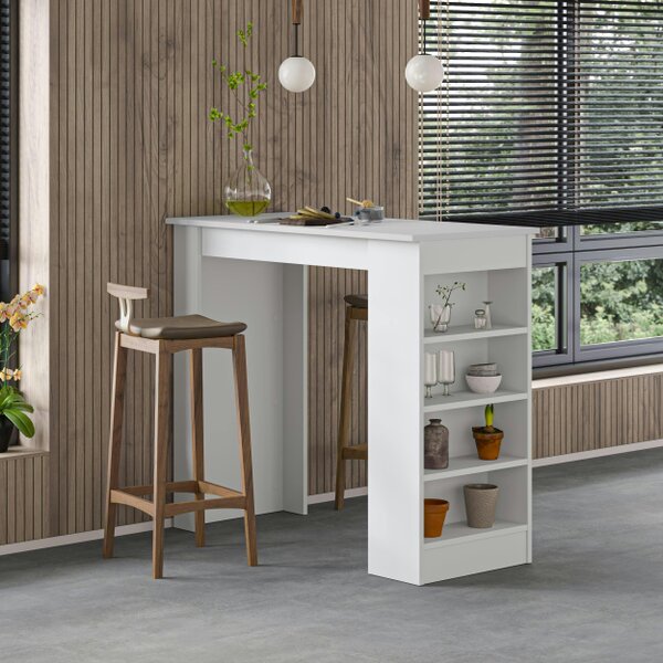 Decortie Swallow Modern Kitchen Bar Dining Table with 4-Tier Storage Shelves H 102cm - White