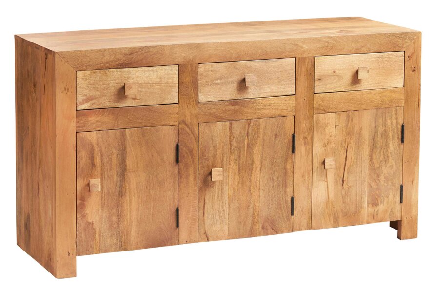 Wyld Haus Manila Light Mango Wood Large Sideboard 3 Drawers 3 Doors