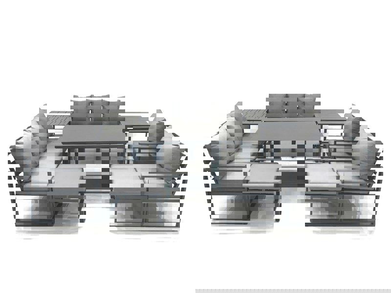 Fimous Garden Sofa Set Aluminium Furniture Rising Dining Tabe Set with 2 Chair 2 Big Footstools 2 Side Table Dark Grey