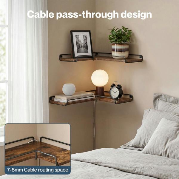 Levede Floating Shelves Set 2PC L-Shaped Corner Shelf Wall Mounted Wood Brown