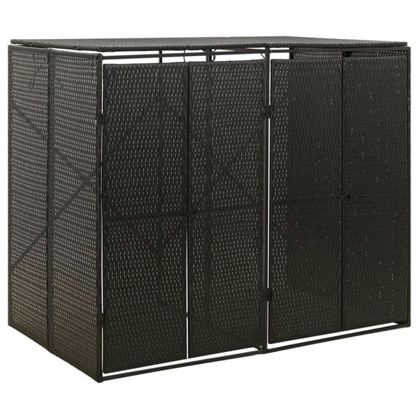 Berkfield Double Wheelie Bin Shed Black 140x80x117 cm Poly Rattan