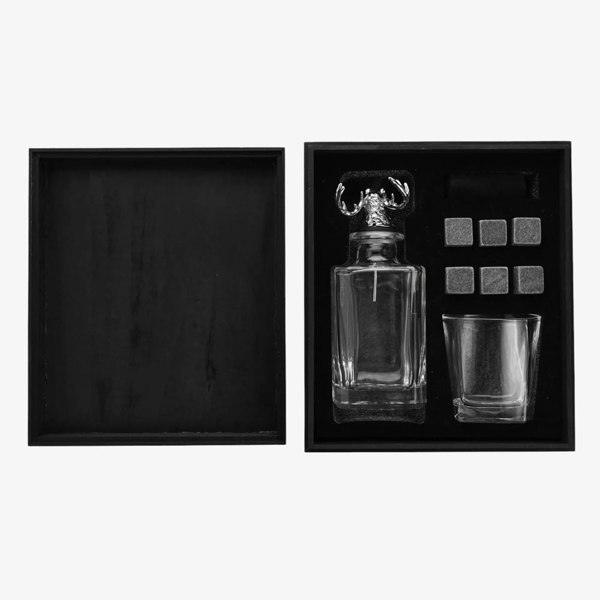 T. H. Baker Harvey Makin Whiskey Stag Decanter Glass And Cooling Stones Set Glassware HM2738